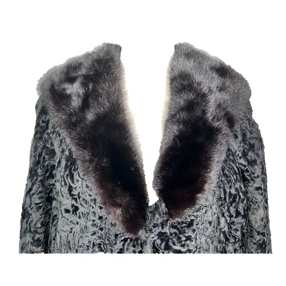 Vintage 60s Black Karakul Lamb Swing Coat Size Mink Collar Mod Glam Luxurious - Picture 2 of 14